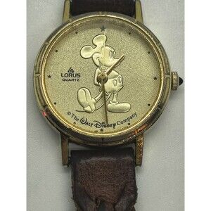 Vintage Lorus Gold Mickey Mouse Watch With Genuine Leather Band New Battery